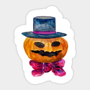 Carved Pumpkin Head with Blue Hat and Bowtie Sticker